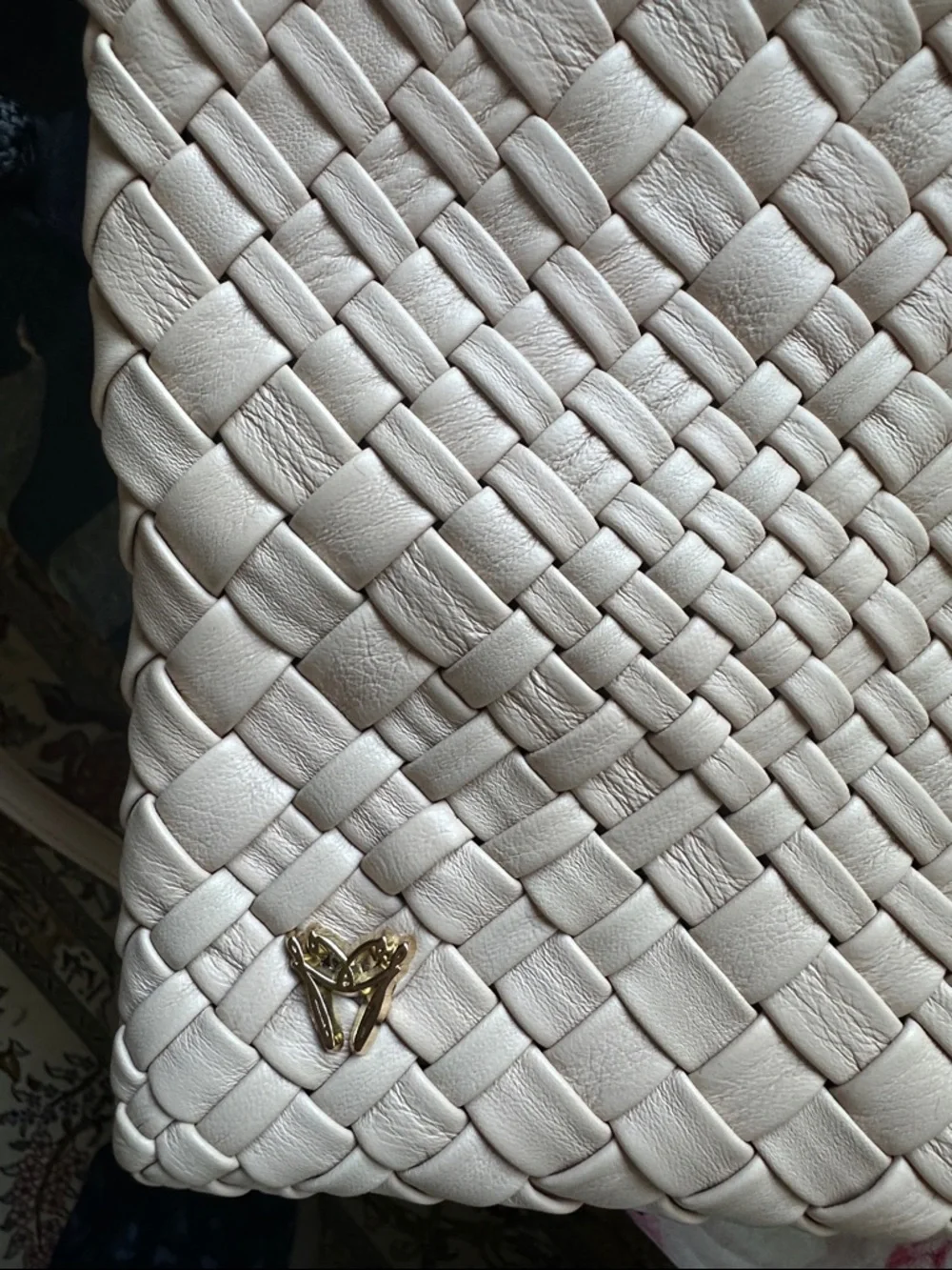 & Other Stories Cream Woven Leather Clutch
